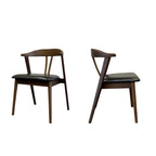 Set of Two Black and Walnut Faux Leather and Solid Wood Wishbone Back Dining Side Chairs