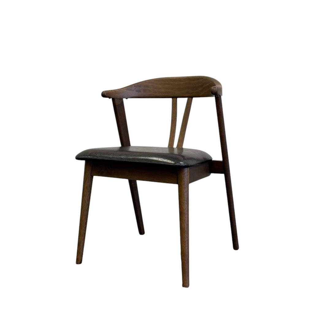 Set of Two Black and Walnut Faux Leather and Solid Wood Wishbone Back Dining Side Chairs
