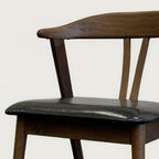 Set of Two Black and Walnut Faux Leather and Solid Wood Wishbone Back Dining Side Chairs