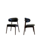 Set of Two Black and Walnut Faux Leather and Solid Wood Partially Open Back Dining Side Chairs