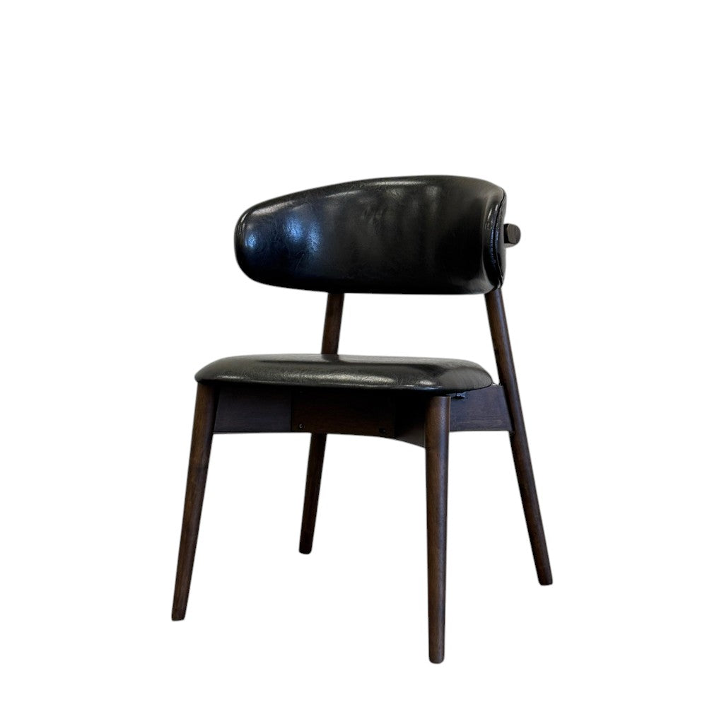 Set of Two Black and Walnut Faux Leather and Solid Wood Partially Open Back Dining Side Chairs