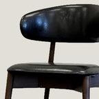 Set of Two Black and Walnut Faux Leather and Solid Wood Partially Open Back Dining Side Chairs