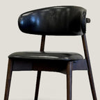 Set of Two Black and Walnut Faux Leather and Solid Wood Partially Open Back Dining Side Chairs