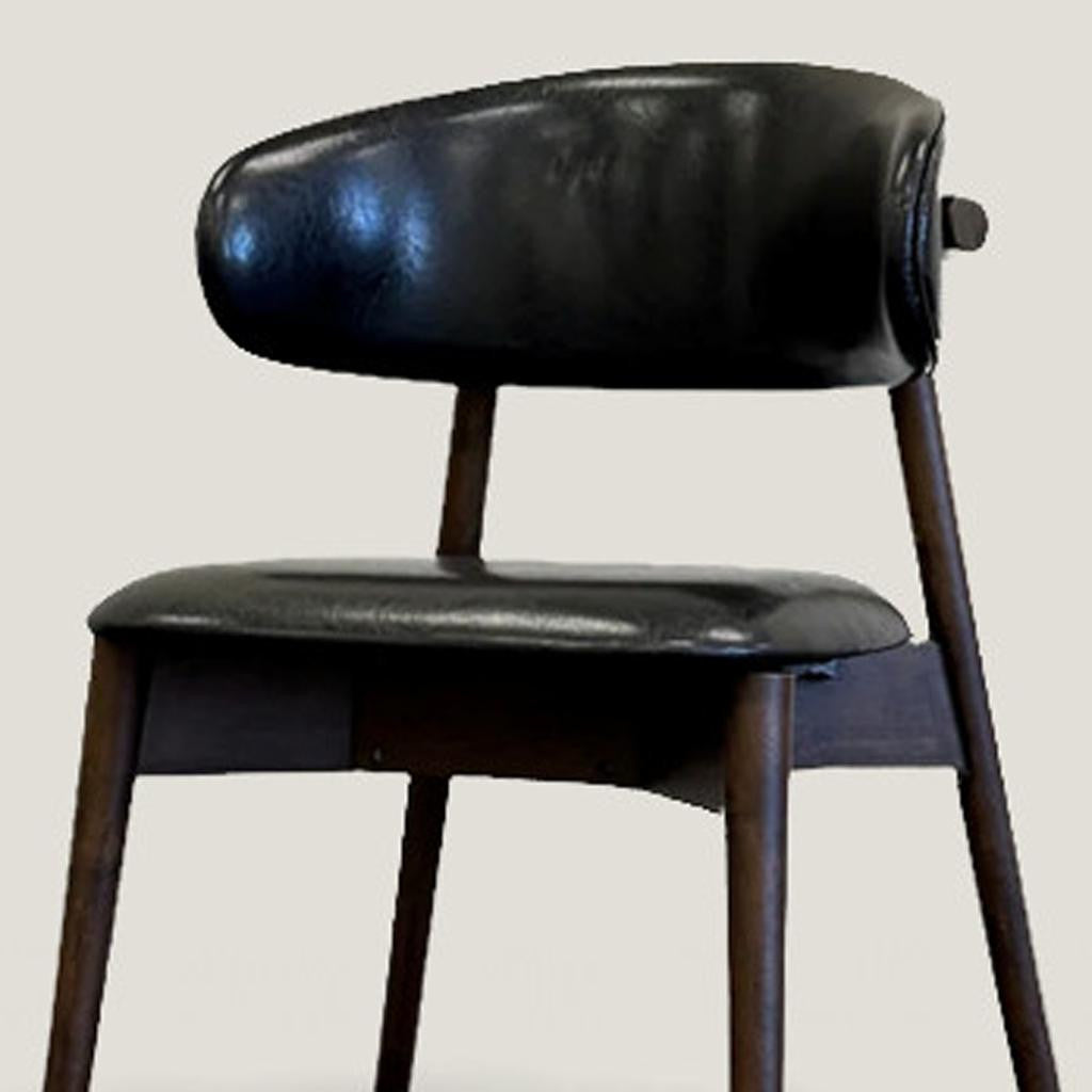 Set of Two Black and Walnut Faux Leather and Solid Wood Partially Open Back Dining Side Chairs