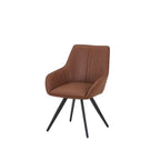 Set of Two Brown and Black Faux Leather and Wood Dining Arm Chairs