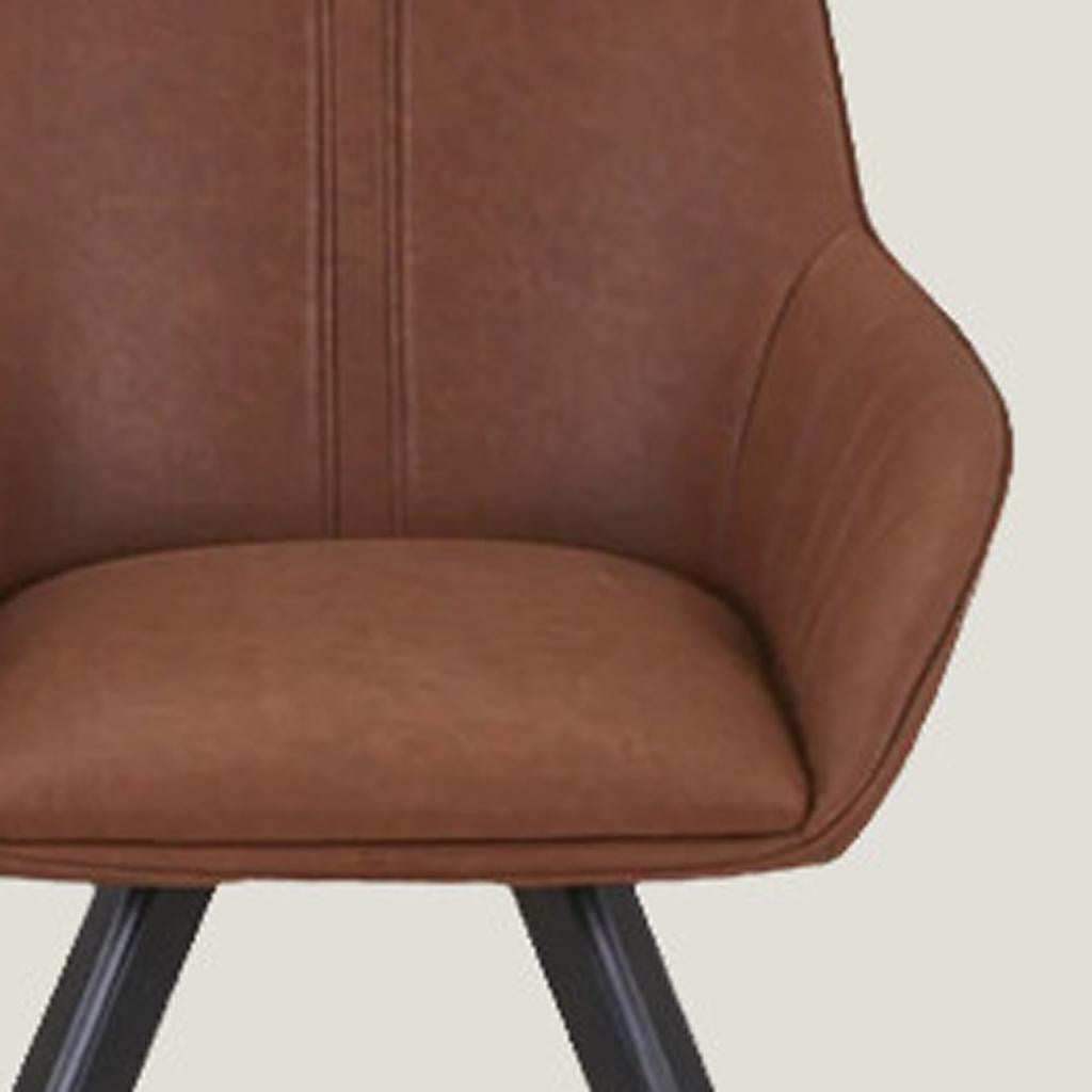 Set of Two Brown and Black Faux Leather and Wood Dining Arm Chairs