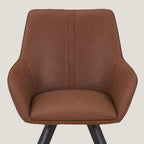 Set of Two Brown and Black Faux Leather and Wood Dining Arm Chairs