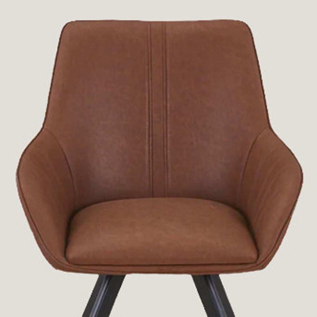 Set of Two Brown and Black Faux Leather and Wood Dining Arm Chairs