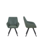 Set of Two Green and Black Faux Leather and Wood Dining Arm Chairs