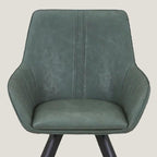 Set of Two Green and Black Faux Leather and Wood Dining Arm Chairs