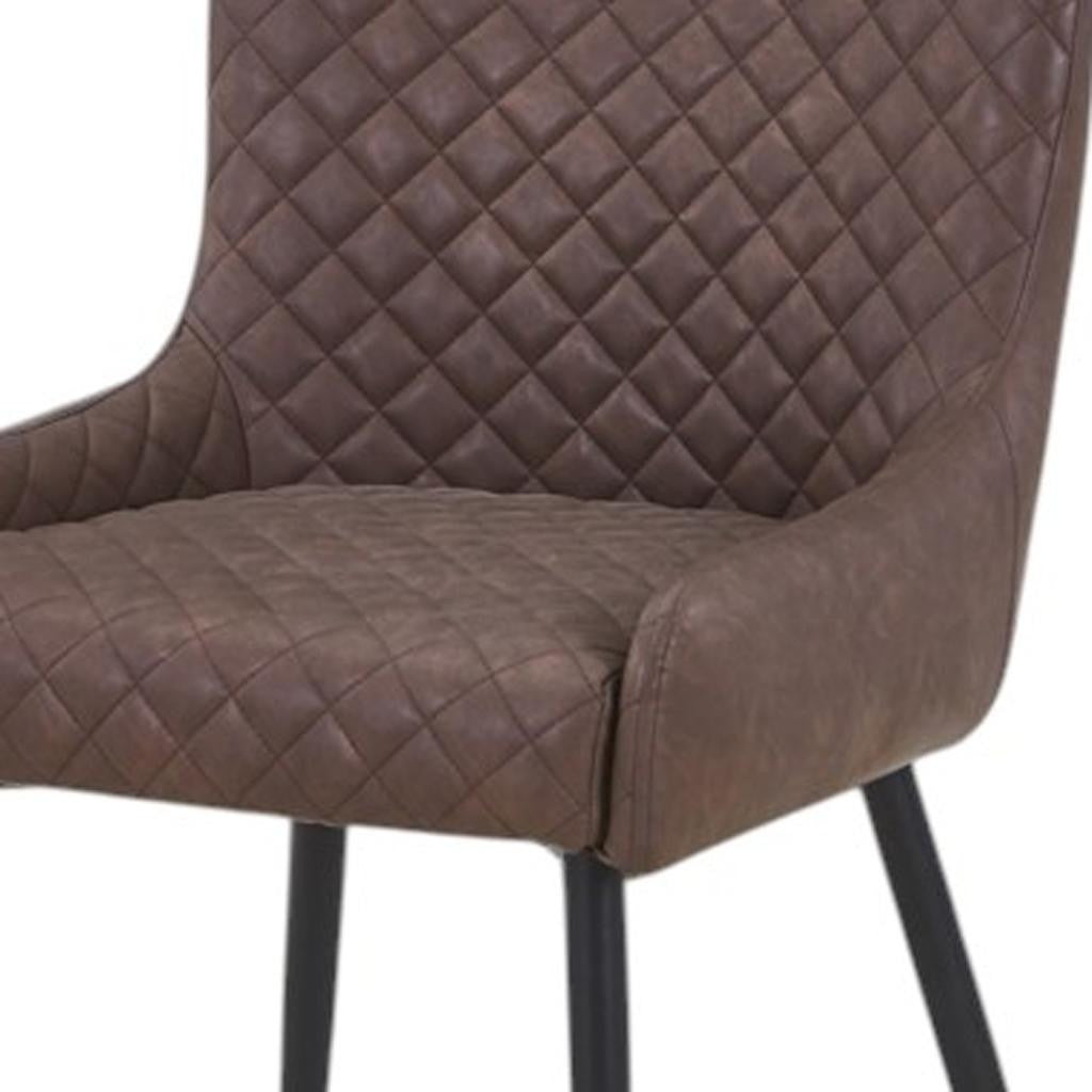 Set of Two Brown and Black Faux Leather and Wood Dining Side Chairs