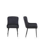 Set of Two Black Faux Leather and Wood Dining Side Chairs