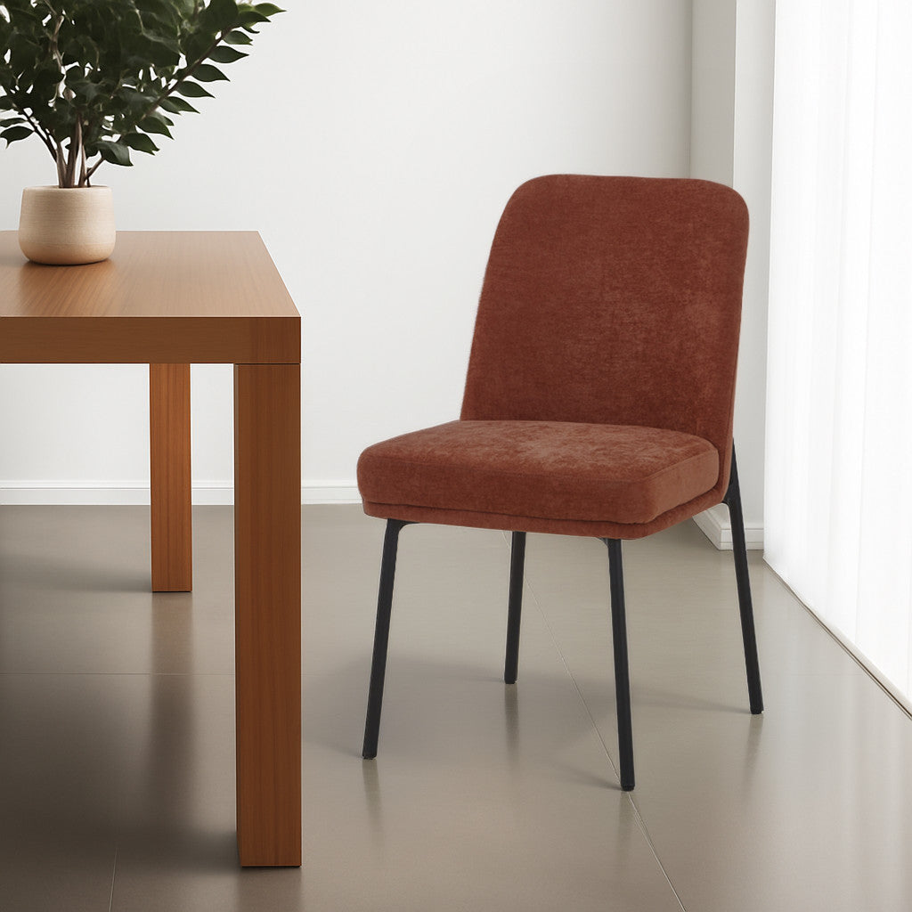 Set of Two Burnt Orange and Black Boucle and Wood Dining Side Chairs