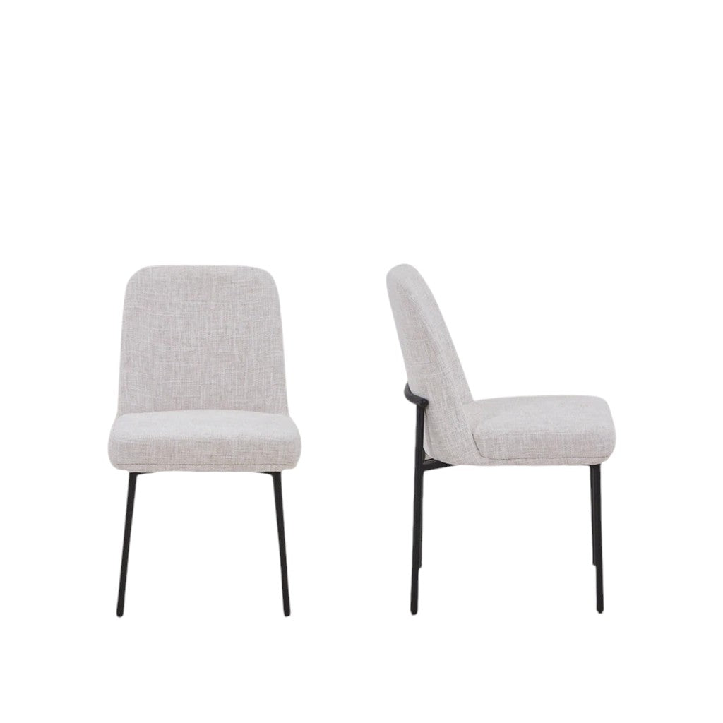 Set of Two Cream and Black Fabric and Wood Dining Side Chairs
