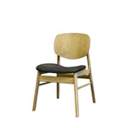 Set of Two Black and Oak Faux Leather and Solid Wood Partially Open Back Dining Side Chairs