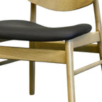 Set of Two Black and Oak Faux Leather and Solid Wood Partially Open Back Dining Side Chairs