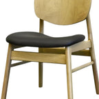 Set of Two Black and Oak Faux Leather and Solid Wood Partially Open Back Dining Side Chairs