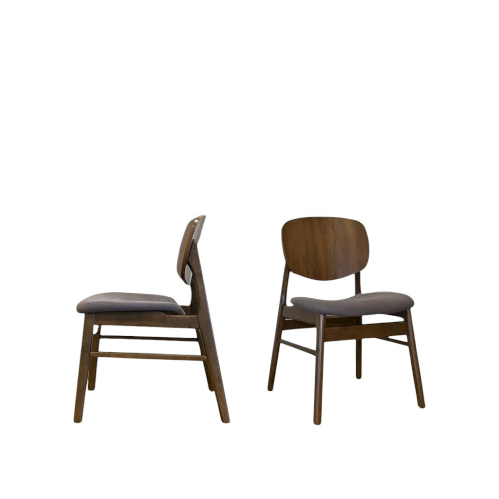 Set of Two Brown and Walnut Fabric and Solid Wood Partially Open Back Dining Side Chairs