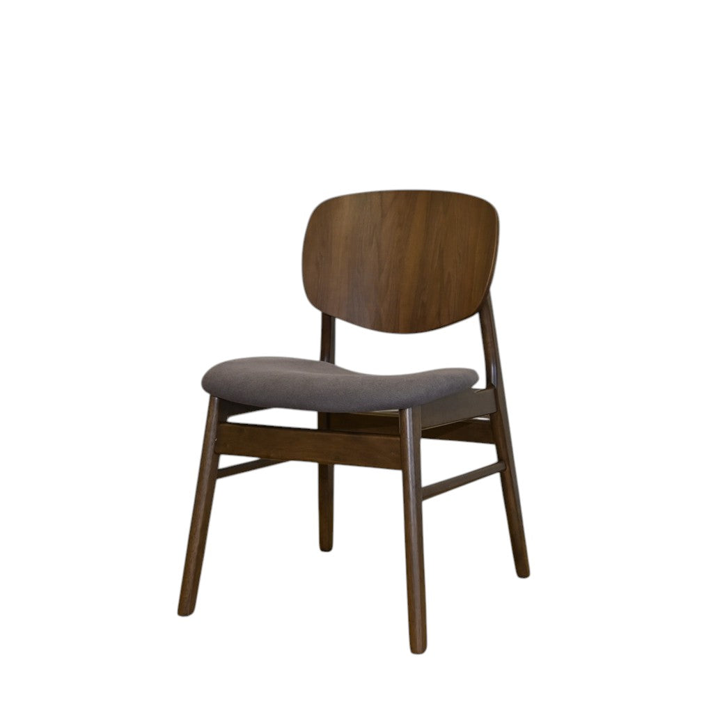 Set of Two Brown and Walnut Fabric and Solid Wood Partially Open Back Dining Side Chairs