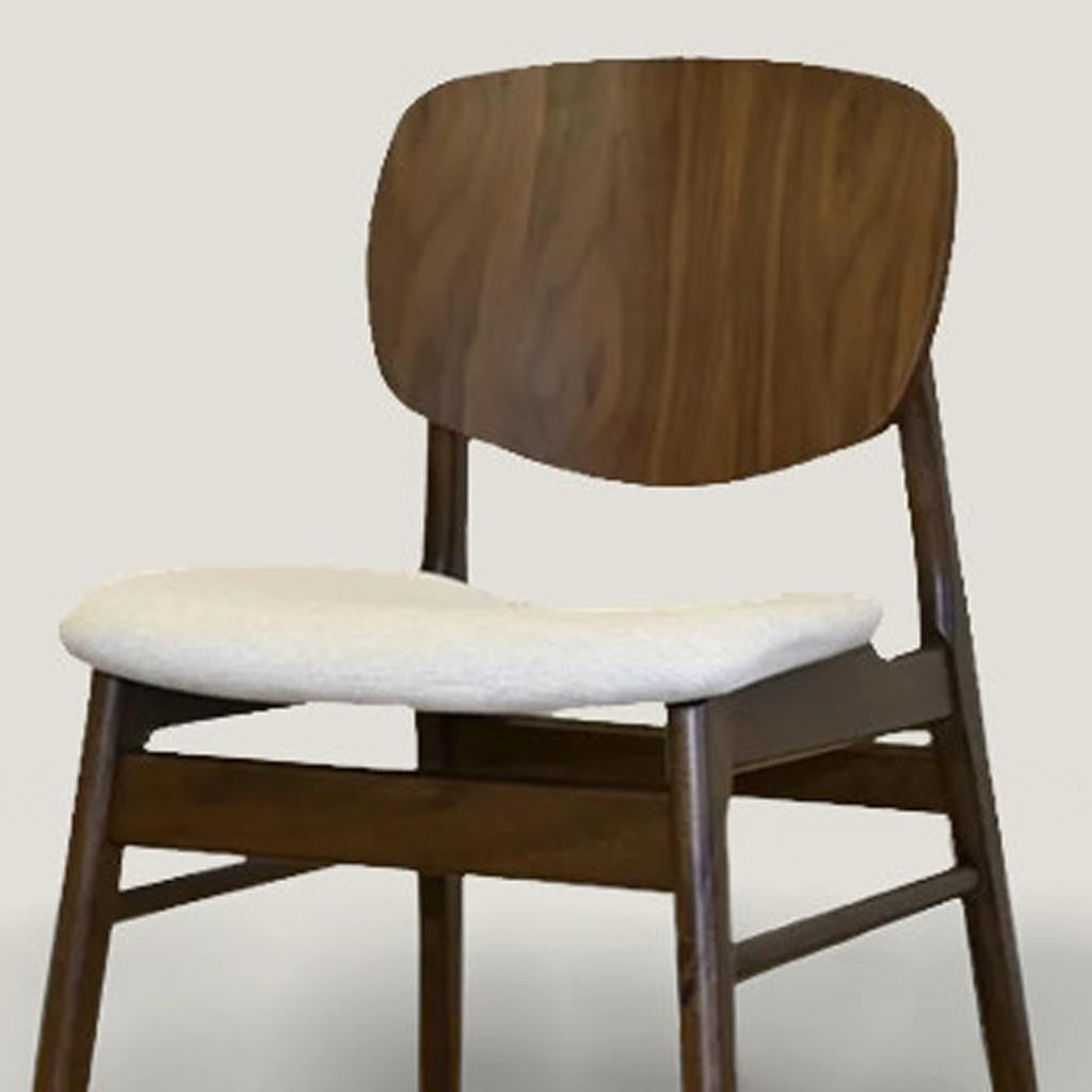 Set of Two Cream and Walnut Fabric and Solid Wood Partially Open Back Dining Side Chairs