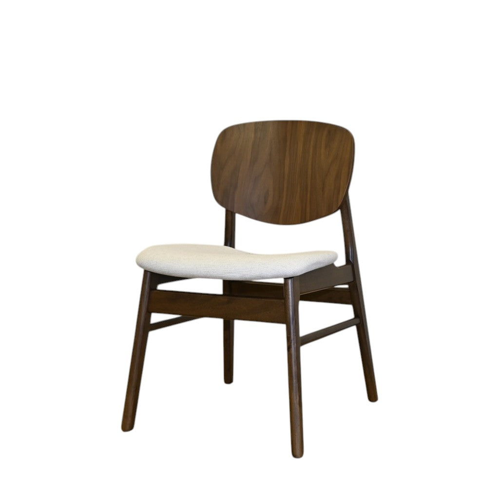 Set of Two Cream and Walnut Fabric and Solid Wood Partially Open Back Dining Side Chairs