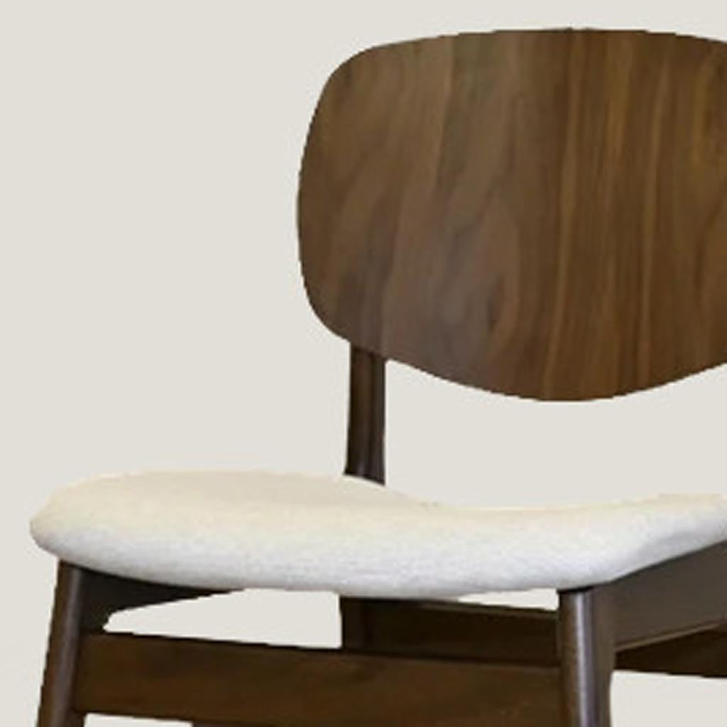 Set of Two Cream and Walnut Fabric and Solid Wood Partially Open Back Dining Side Chairs