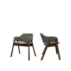 Set of Two Green and Walnut Fabric and Wood Partially Open Back Dining Arm Chairs
