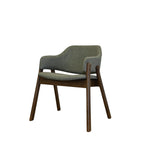 Set of Two Green and Walnut Fabric and Wood Partially Open Back Dining Arm Chairs