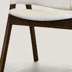 Set of Two Cream and Walnut Fabric and Wood Partially Open Back Dining Arm Chairs