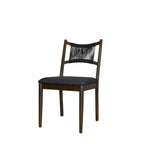 Set of Two Black and Walnut Fabric and Wood Partially Open Back Dining Side Chairs