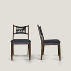 Set of Two Black and Walnut Fabric and Wood Partially Open Back Dining Side Chairs