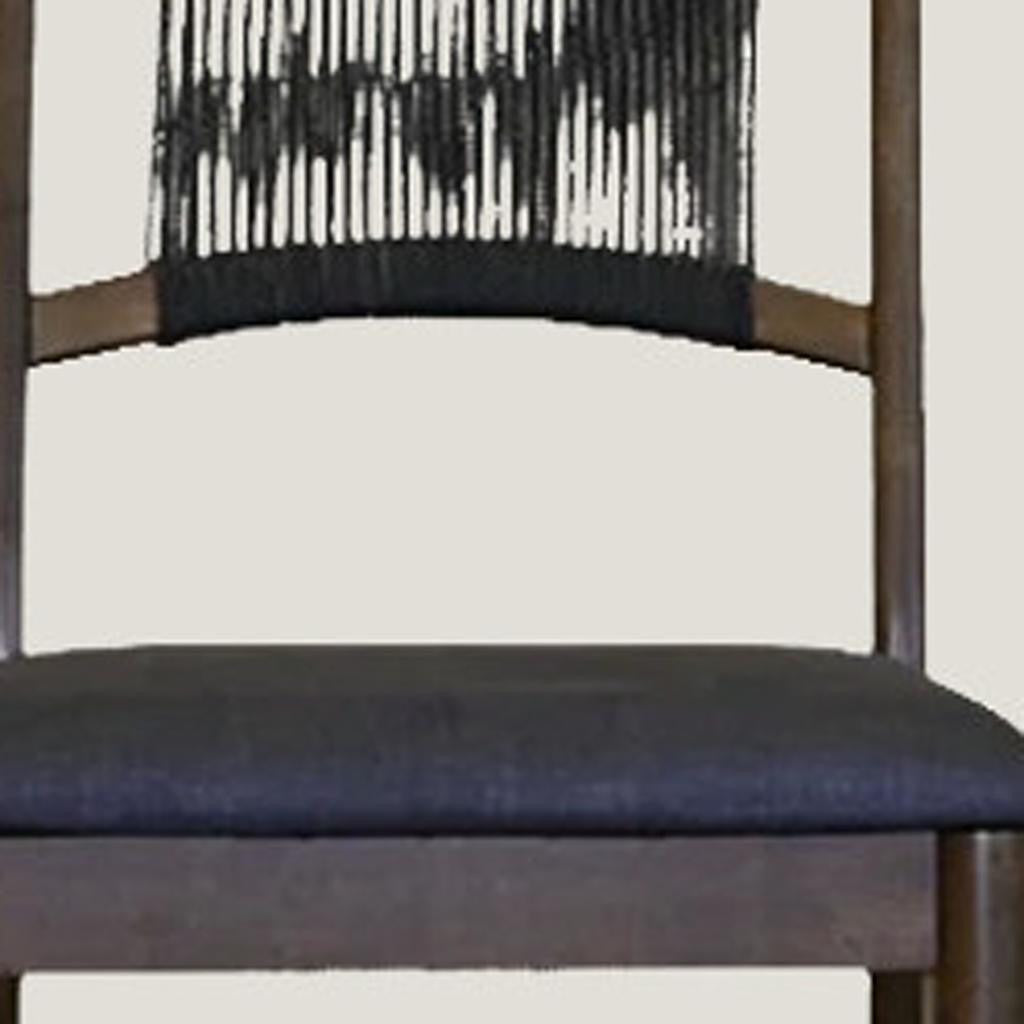 Set of Two Black and Walnut Fabric and Wood Partially Open Back Dining Side Chairs