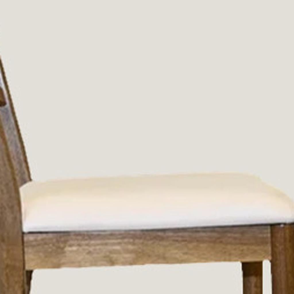 Set of Two Cream and Natural Fabric and Wood Partially Open Back Dining Side Chairs