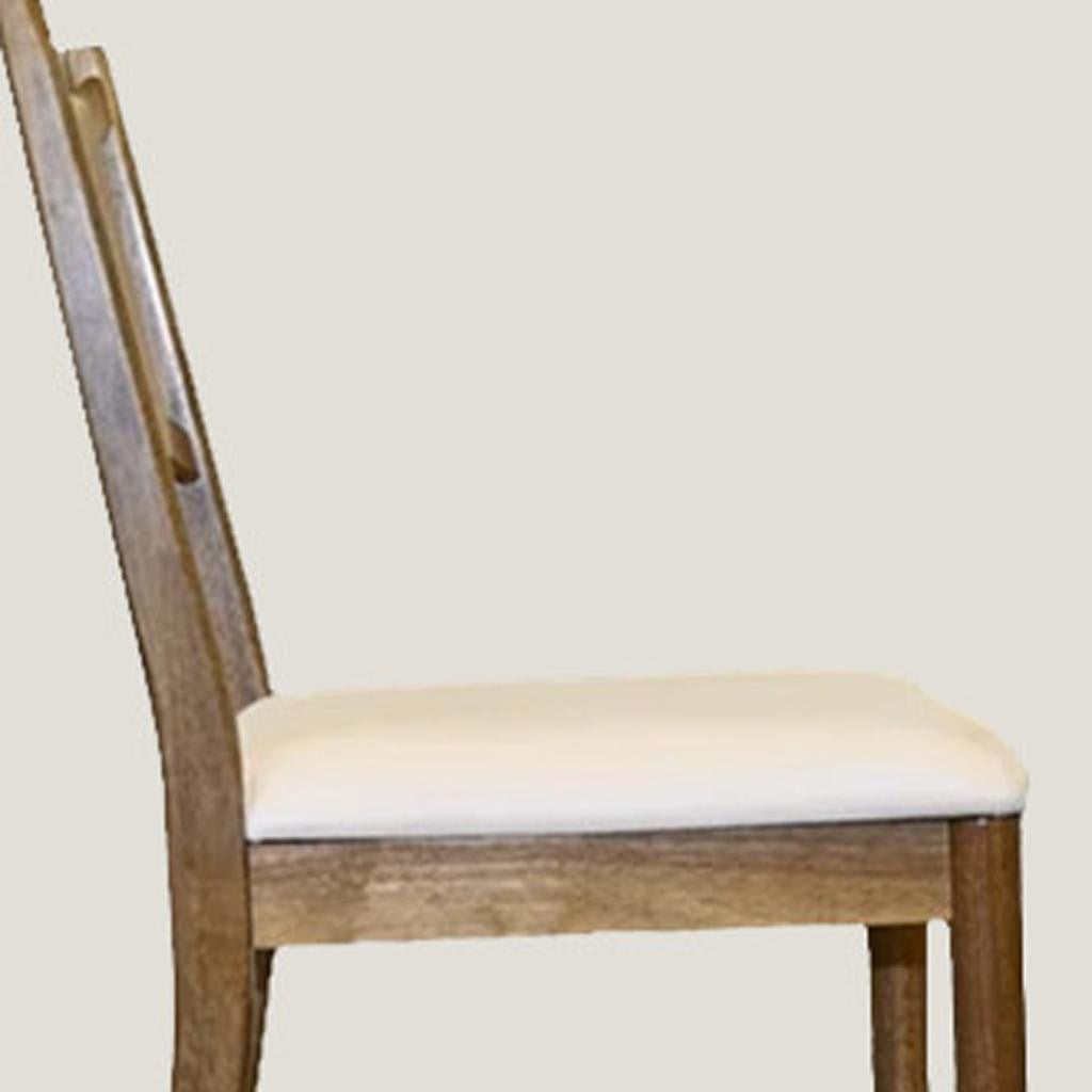Set of Two Cream and Natural Fabric and Wood Partially Open Back Dining Side Chairs
