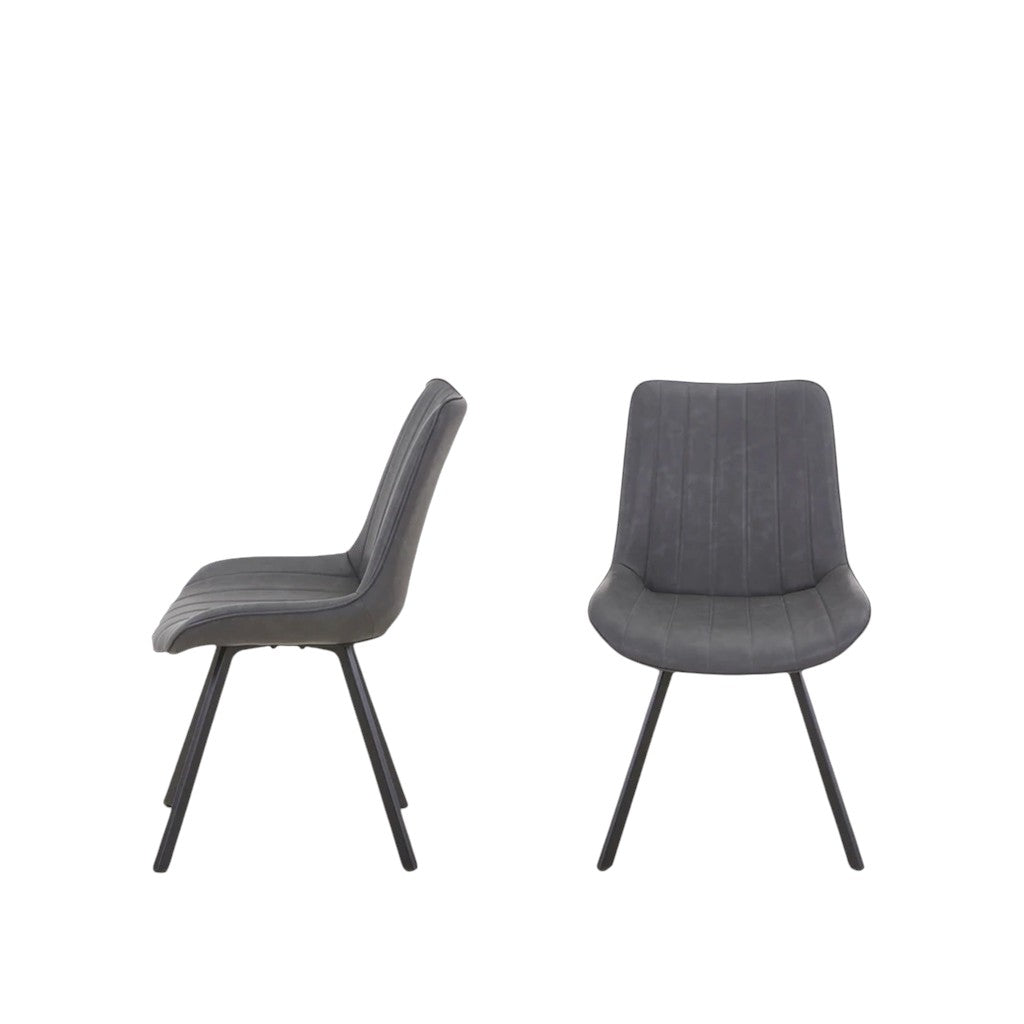 Set of Two Gray and Black Faux Leather and Wood Dining Side Chairs