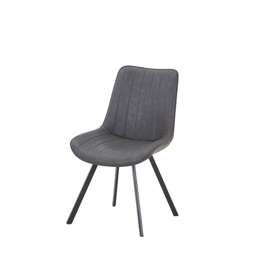 Set of Two Gray and Black Faux Leather and Wood Dining Side Chairs