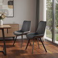 Set of Two Gray and Black Faux Leather and Wood Dining Side Chairs