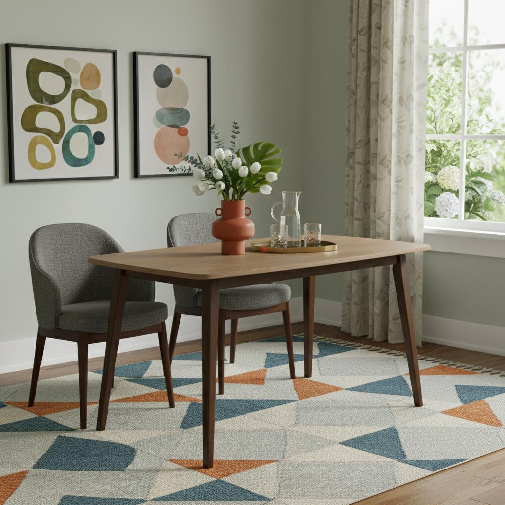 59" Walnut and Black Solid Wood Dining Table