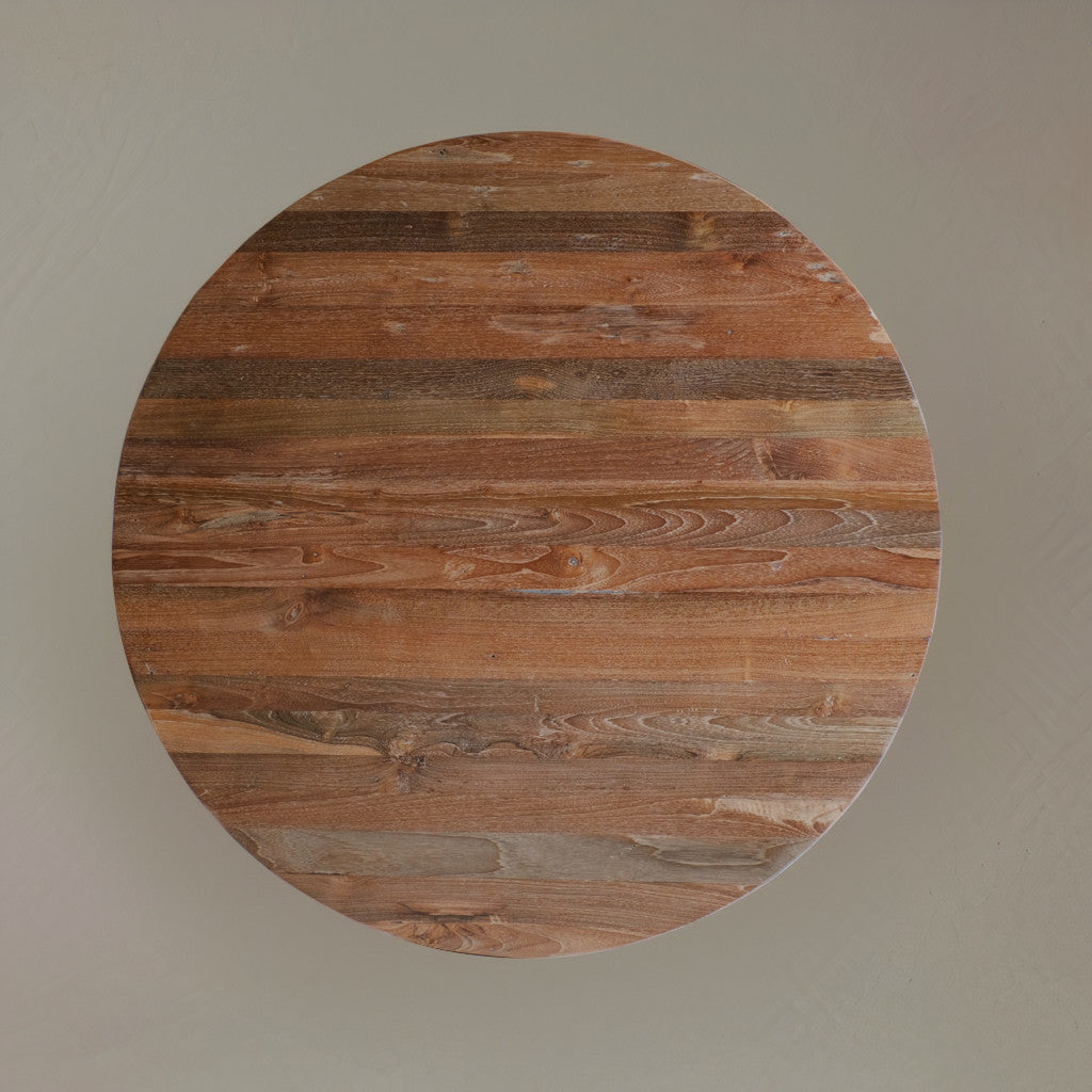 39" Natural Reclaimed Wood Pedestal Base Round Top Dining Table