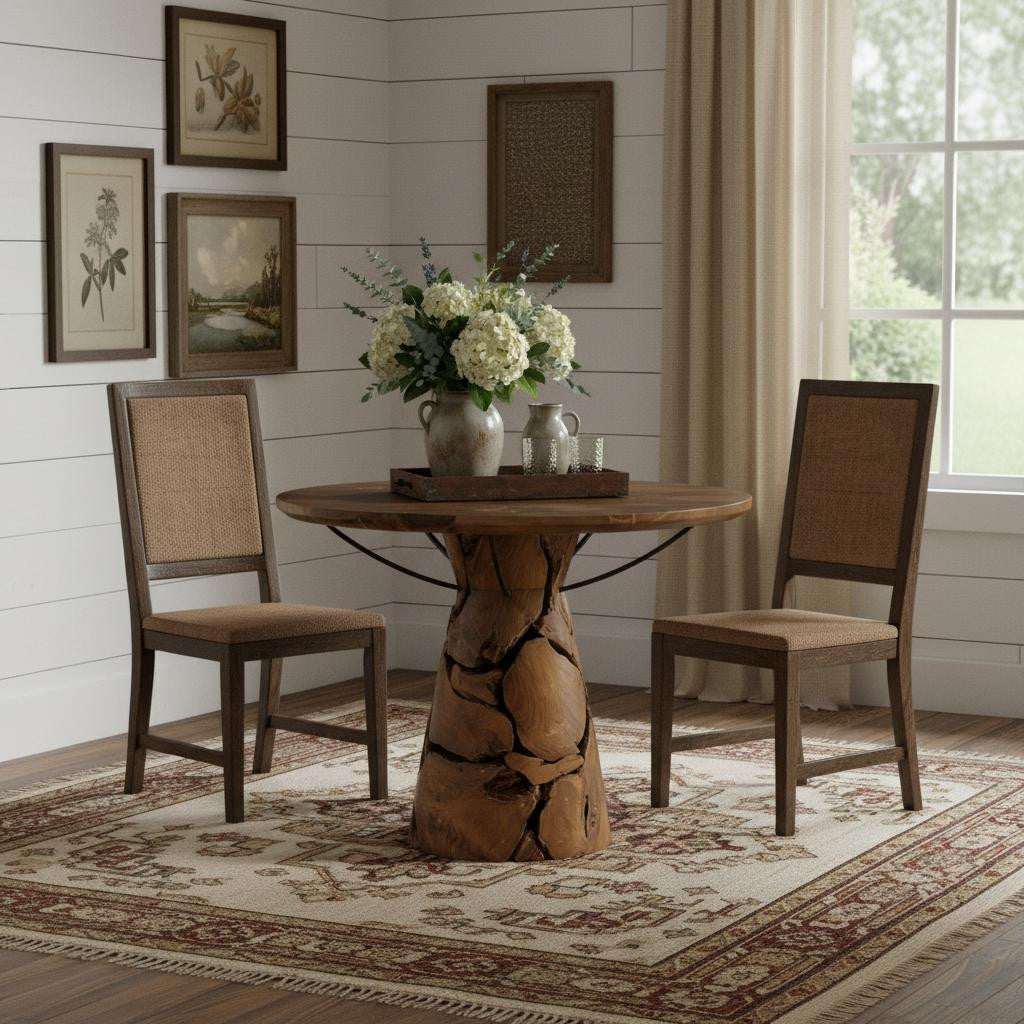 39" Natural Reclaimed Wood Pedestal Base Round Top Dining Table