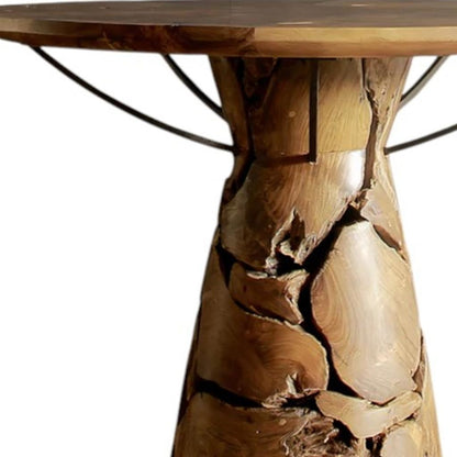 39" Natural Reclaimed Wood Pedestal Base Round Top Dining Table