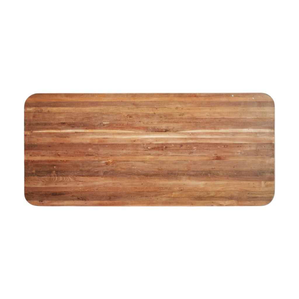 71" Natural and Black Reclaimed Wood And Rattan Dining Table