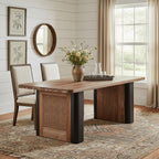 71" Natural and Black Reclaimed Wood And Rattan Dining Table