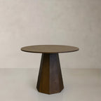 39" Walnut Brown Wood Faceted Pedestal Round Top Dining Table