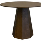 39" Walnut Brown Wood Faceted Pedestal Round Top Dining Table