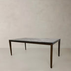 63" Gray and Walnut Faux Marble and Wood Dining Table