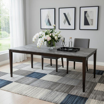 63" Gray and Walnut Faux Marble and Wood Dining Table