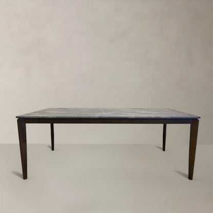 79" Gray and Walnut Faux Marble and Wood Dining Table