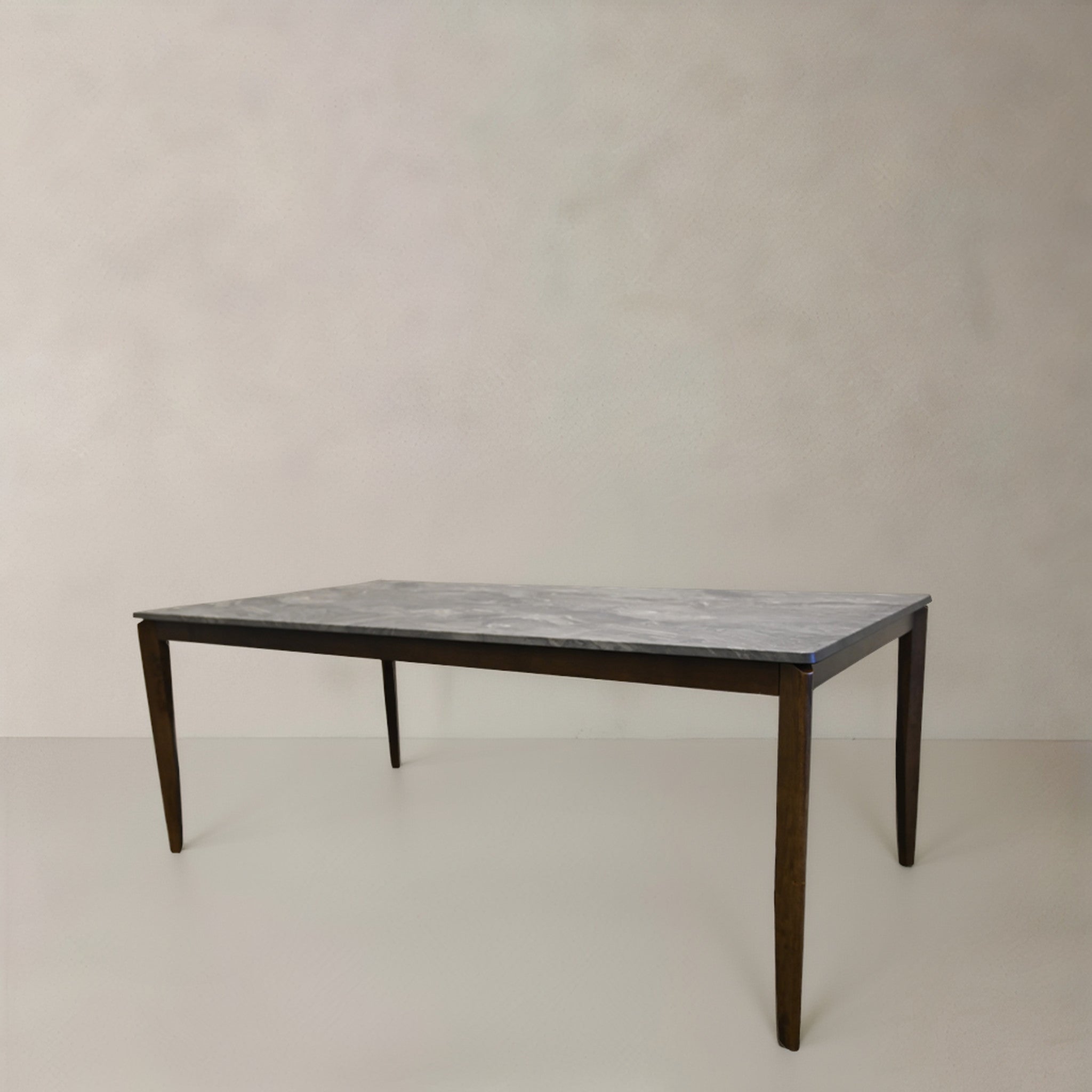 79" Gray and Walnut Faux Marble and Wood Dining Table