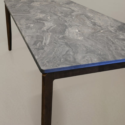 79" Gray and Walnut Faux Marble and Wood Dining Table